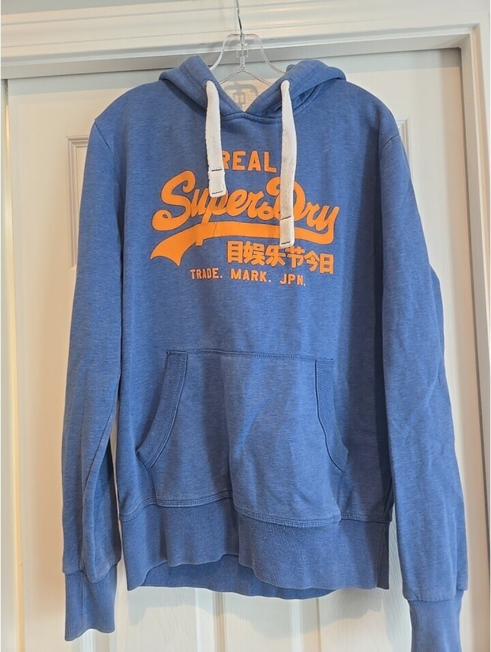 Superdry Vintage Logo Hoodie Sweatshirt Men's Small Japanese Pullover Blue SZ L